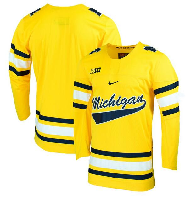 Men's Gold Michigan Wolverines Custom Stitched Hockey Jersey